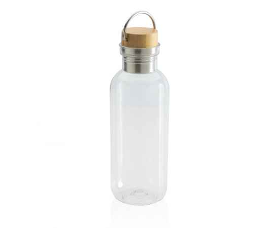 Бутылка для воды из rPET GRS с крышкой из бамбука FSC, 680 мл, Прозрачный, Цвет: прозрачный,, Размер: Длина 7,5 см., ширина 7,5 см., высота 22,3 см., диаметр 7,5 см., изображение 7