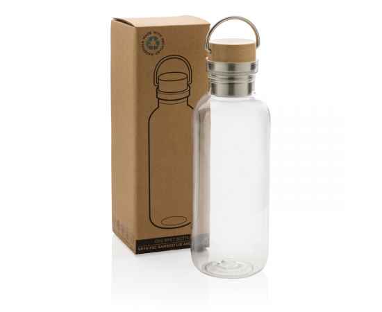 Бутылка для воды из rPET GRS с крышкой из бамбука FSC, 680 мл, Прозрачный, Цвет: прозрачный,, Размер: Длина 7,5 см., ширина 7,5 см., высота 22,3 см., диаметр 7,5 см., изображение 2