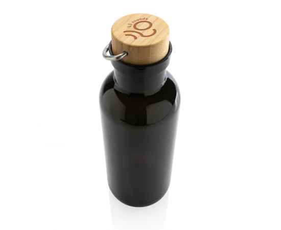 Бутылка для воды из rPET GRS с крышкой из бамбука FSC, 680 мл, Черный, Цвет: черный,, Размер: Длина 7,5 см., ширина 7,5 см., высота 22,3 см., диаметр 7,5 см., изображение 4