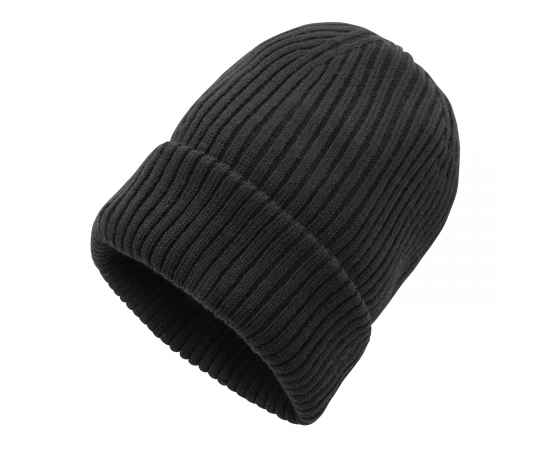 Вязаная шапка с отворотом Impact из Polylana® AWARE™, Черный, Цвет: черный,, Размер: Длина 21 см., ширина 23 см., высота 6 см., диаметр 0 см., изображение 2