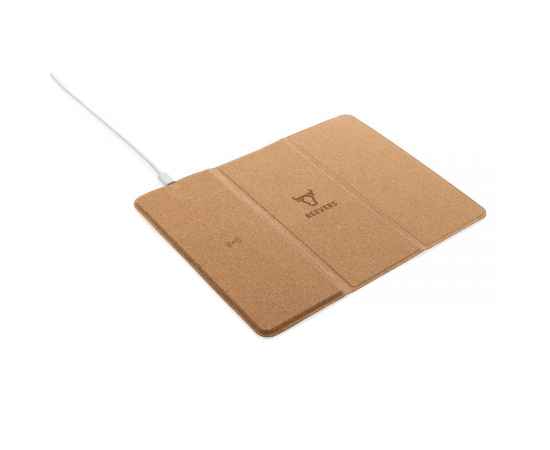 Коврик для мыши Cork с функцией беспроводной зарядки и подставки для телефона, 10 Вт, коричневый,, изображение 4