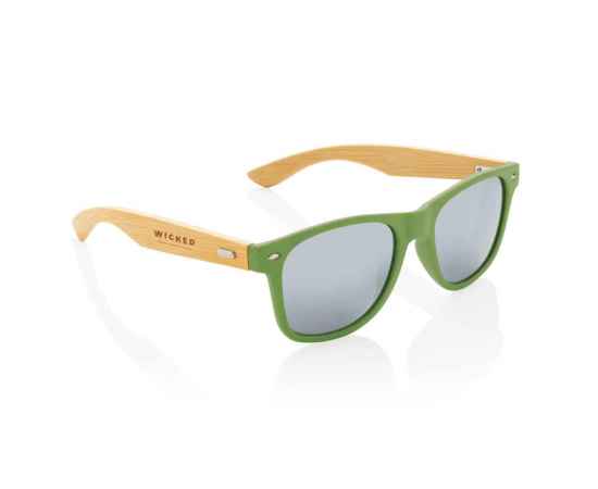 Солнцезащитные очки из переработанного пластика RCS с бамбуковыми дужками, Зеленый, Цвет: зеленый,, Размер: Длина 14,3 см., ширина 14,4 см., высота 4,8 см., диаметр 0 см., изображение 4