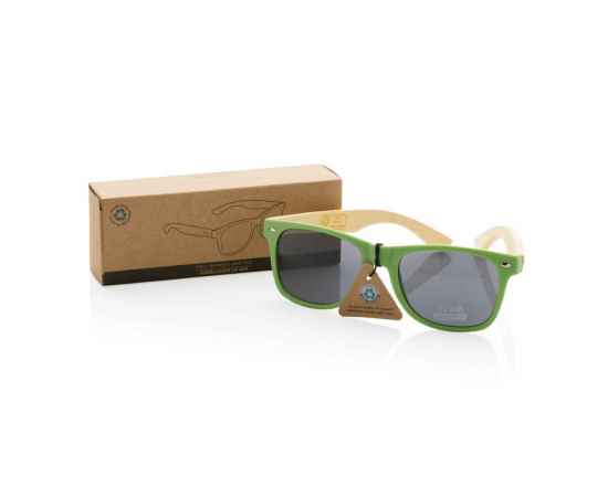 Солнцезащитные очки из переработанного пластика RCS с бамбуковыми дужками, Зеленый, Цвет: зеленый,, Размер: Длина 14,3 см., ширина 14,4 см., высота 4,8 см., диаметр 0 см., изображение 2