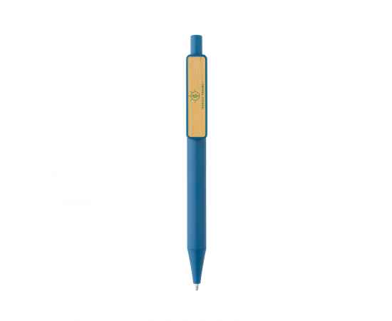 Ручка из переработанного ABS-пластика GRS с бамбуковым клипом, Синий, Цвет: синий,, Размер: , высота 14 см., диаметр 1,1 см., изображение 3