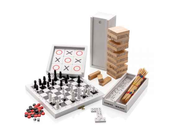 Набор настольных игр 3-в-1 в деревянной коробке FSC®, Белый, изображение 5