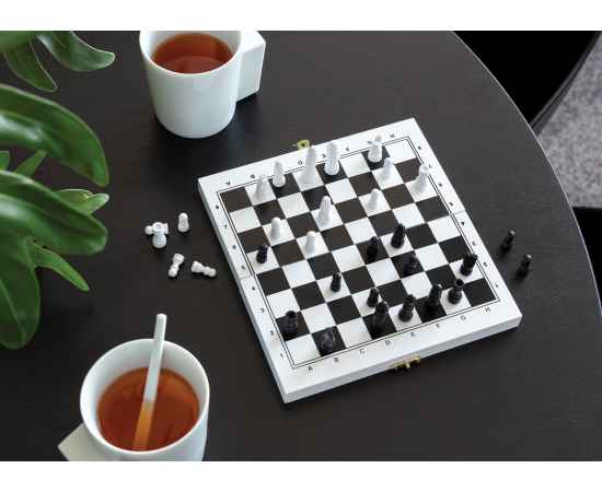 Набор настольных игр 3-в-1 в деревянной коробке FSC®, Белый, изображение 6