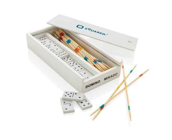 Набор настольных игр Микадо/Домино в деревянной коробке FSC®, Белый, изображение 4