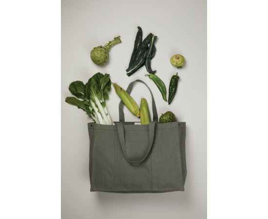 Большая сумка-шоппер VINGA Hilo из переработанного неокрашенного канваса AWARE™, 400 г/м², Зеленый, Цвет: зеленый,, Размер: Длина 49,5 см., ширина 18 см., высота 37 см., диаметр 0 см., изображение 3
