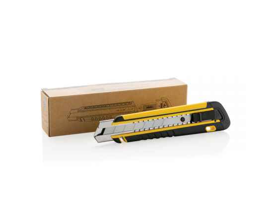 Строительный нож из переработанного пластика RCS с линейкой на корпусе, Желтый, Цвет: желтый,, Размер: Длина 19,9 см., ширина 4,3 см., высота 2,2 см., диаметр 0 см., изображение 2