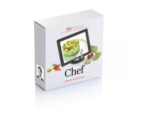 Подставка для планшета Chef со стилусом, черный, серебряный, Цвет: черный, серебряный, Размер: , высота 3 см., диаметр 12 см., изображение 2