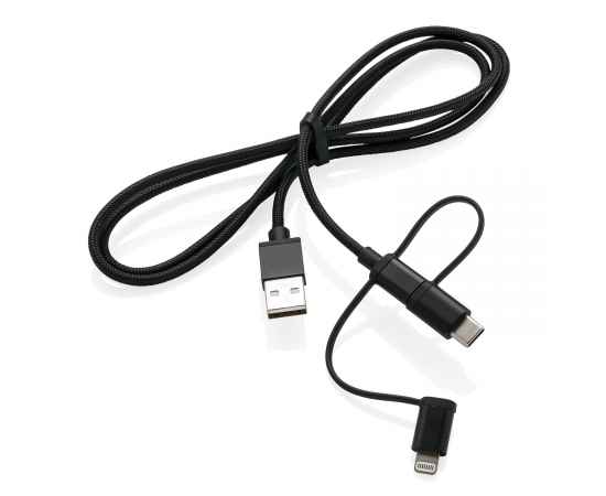Универсальный кабель 3 в 1 с лицензией MFi, черный,, Цвет: черный, Размер: Длина 0,5 см., ширина 1,5 см., высота 104 см., изображение 3