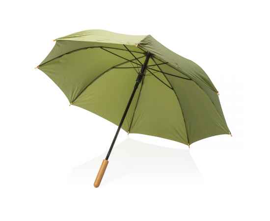Автоматический зонт-трость с бамбуковой рукояткой Impact из RPET AWARE™, d103 см, Зеленый, Цвет: зеленый, Размер: , высота 79,5 см., диаметр 103 см., изображение 5
