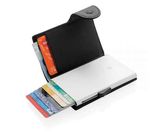 Кошелек с держателем для карт C-Secure RFID, Черный, Цвет: черный, серебряный, Размер: Длина 9,5 см., ширина 6,8 см., высота 1,6 см., изображение 3