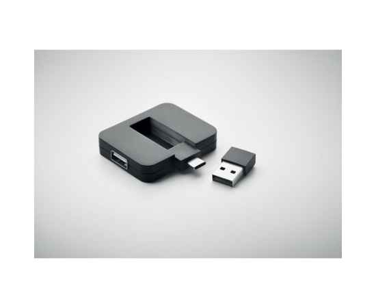 4-портовый USB-хаб, черный, Цвет: черный, Размер: 5.3x4.3x1 см, изображение 3