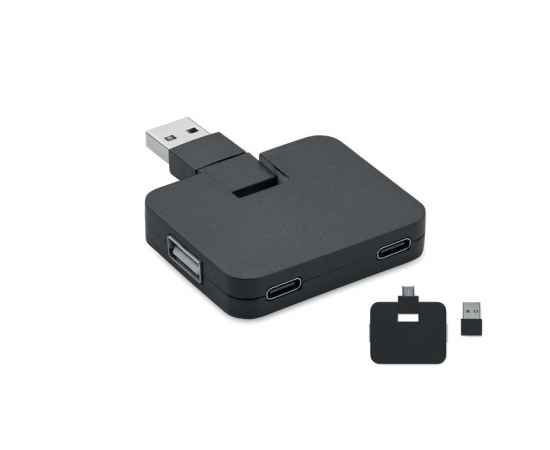 4-портовый USB-хаб, черный, Цвет: черный, Размер: 5.3x4.3x1 см