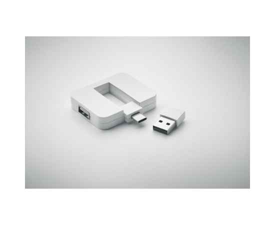 4-портовый USB-хаб, белый, Цвет: белый, Размер: 5.3x4.3x1 см, изображение 2