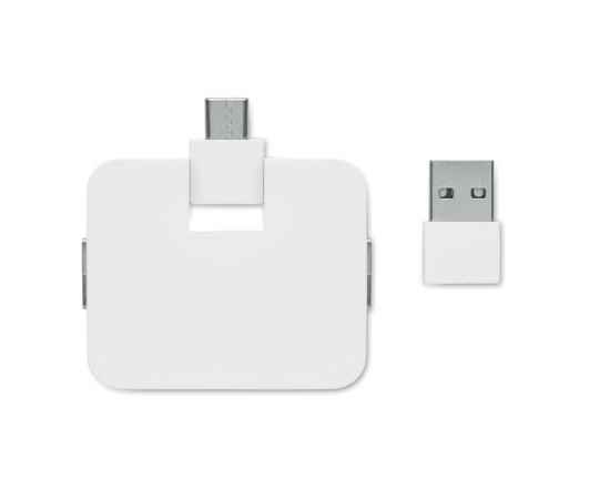4-портовый USB-хаб, белый, Цвет: белый, Размер: 5.3x4.3x1 см, изображение 3