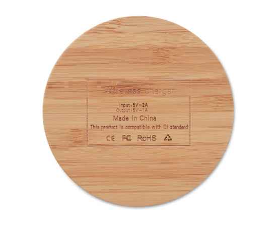 Круглая беспроводная зарядка, древесный, Цвет: древесный, Размер: 9x0.7 см, изображение 5