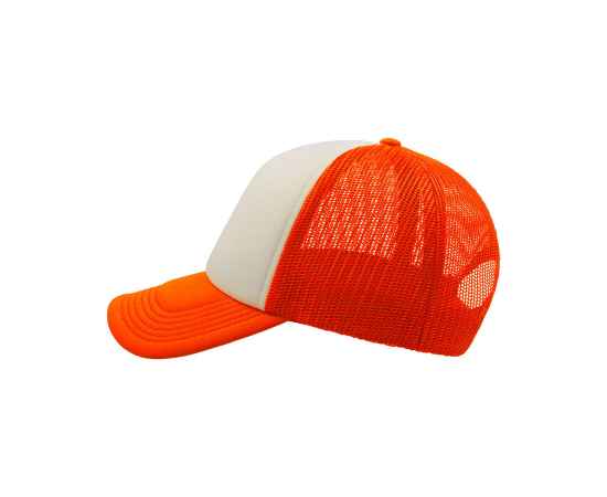 Бейсболка 'RAPPER', 5 клиньев, пластиковая застежка, оранжевый неон с белым, 100% полиэстер, 80 г/м2, Цвет: белый, оранжевый, изображение 3