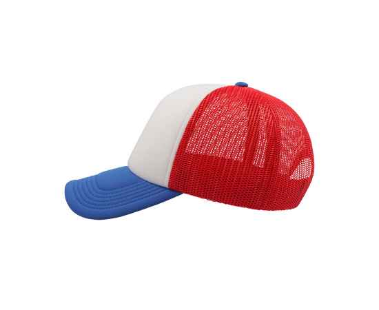 Бейсболка 'RAPPER', 5 клиньев, пластиковая застежка,белый,синий, красный,100% п/э, плотность 80 г/м2, Цвет: красный, белый, изображение 2