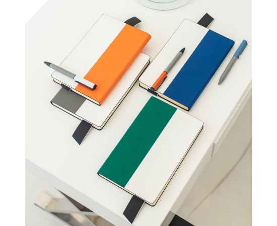 Бизнес-блокнот UNI, A5, бело-оранжевый, мягкая обложка, в линейку, черное ляссе, Цвет: белый, оранжевый, изображение 2