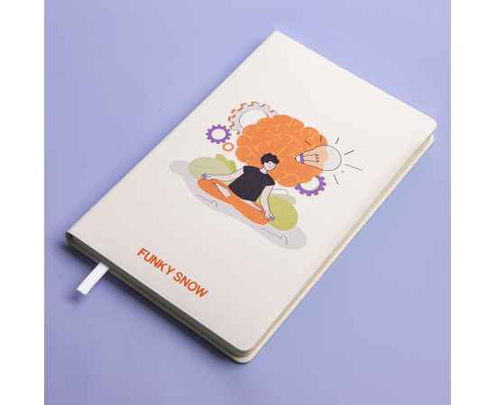 Бизнес-блокнот FUNKY SNOW, 130*210 мм, белый с оранжевым форзацем, мягкая обложка, блок в точку, Цвет: белый, оранжевый, изображение 3