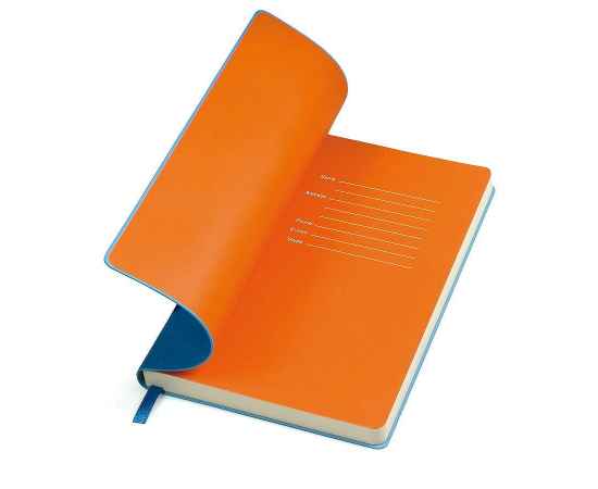Бизнес-блокнот 'Funky', 130*210 мм, синий, оранжевый форзац, мягкая обложка, блок-линейка, Цвет: синий, оранжевый, изображение 2