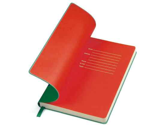 Бизнес-блокнот 'Funky', 130*210 мм, зеленый, красный форзац, мягкая обложка, в линейку, Цвет: зеленый, красный, изображение 2