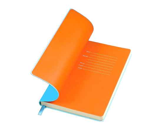 Бизнес-блокнот 'Funky', 130*210 мм, голубой,  оранжевый форзац, мягкая обложка, блок-линейка, Цвет: голубой, оранжевый, изображение 2