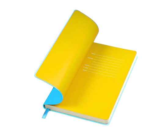 Бизнес-блокнот 'Funky', 130*210 мм, голубой, желтый форзац, мягкая обложка, блок-линейка, Цвет: голубой, желтый, изображение 2