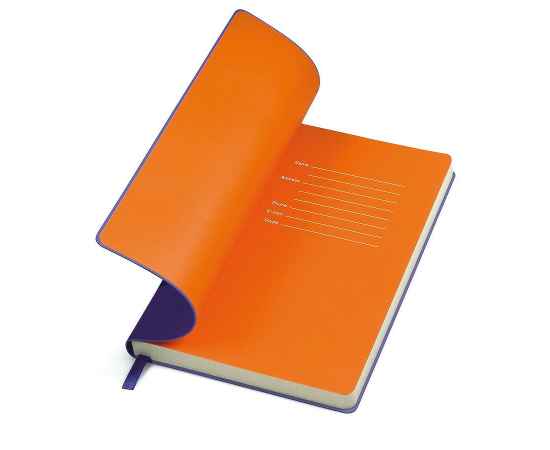 Бизнес-блокнот 'Funky' фиолетовый с оранжевым форзацем, мягкая обложка,  линейка, Цвет: фиолетовый, оранжевый, изображение 2