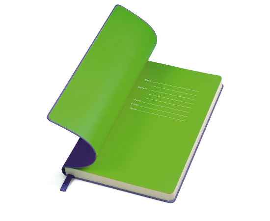 Бизнес-блокнот 'Funky' фиолетовый с зеленым форзацем, мягкая обложка,  линейка, Цвет: фиолетовый, зеленый, изображение 2