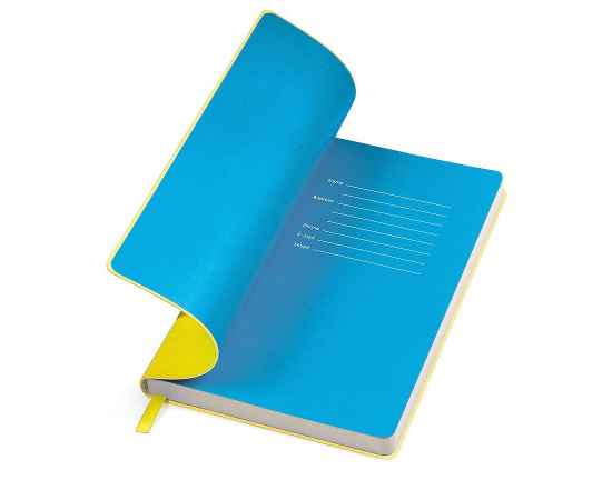 Бизнес-блокнот 'Funky', 130*210 мм, желтый, голубой  форзац, мягкая обложка,  блок - линейка, Цвет: желтый, голубой, изображение 2
