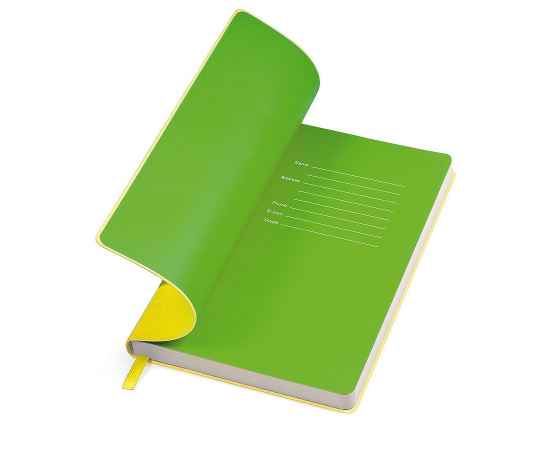 Бизнес-блокнот 'Funky', 130*210 мм, желтый, зеленый форзац, мягкая обложка, блок- линейка, Цвет: желтый, зеленый, изображение 2