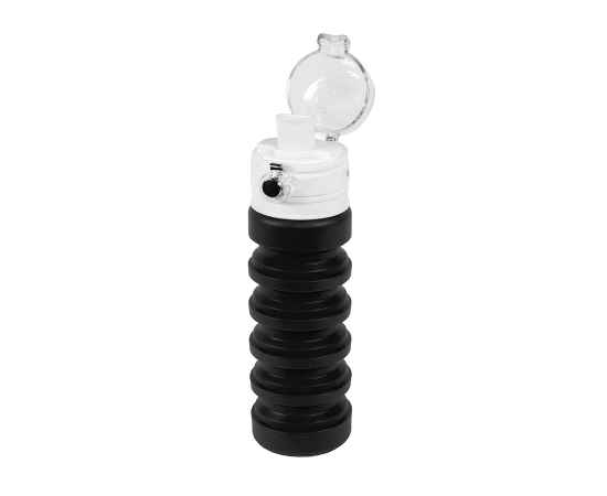Бутылка для воды складная с карабином SPRING, черная, 550/250 мл, силикон, Цвет: Чёрный, изображение 2