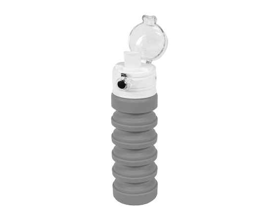 Бутылка для воды складная с карабином SPRING, серая, 550/250 мл, силикон, Цвет: серый, изображение 2