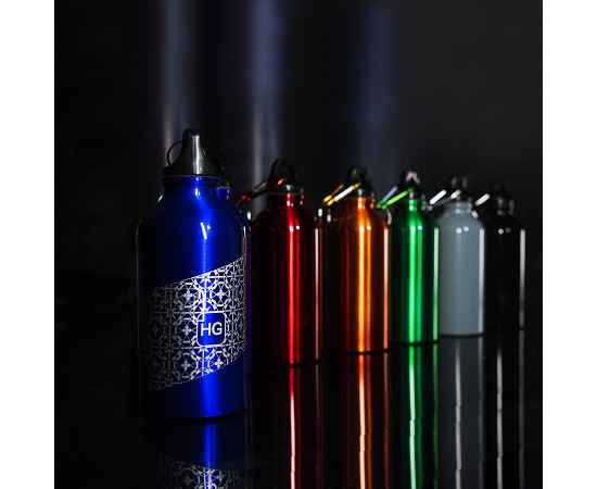 Бутылка для воды 'Mento-1', алюминиевая, с карабином, 400 мл., серый, Цвет: серый, изображение 4