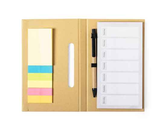 Блокнот со стикерами и ручкой KENDIL, картон, Цвет: бежевый, изображение 5