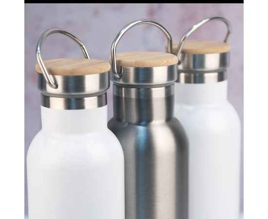 Бутылка для воды DISTILLER, 500мл. белый, нержавеющая сталь, бамбук, Цвет: белый, изображение 4