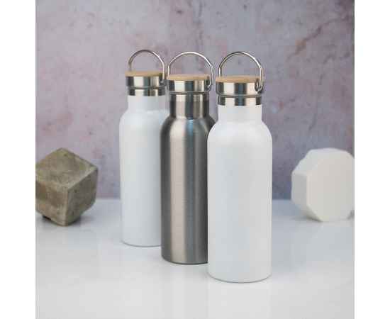 Бутылка для воды DISTILLER, 500мл. белый, нержавеющая сталь, бамбук, Цвет: белый, изображение 5