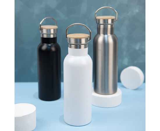 Бутылка для воды DISTILLER, 500мл. белый, нержавеющая сталь, бамбук, Цвет: белый, изображение 7
