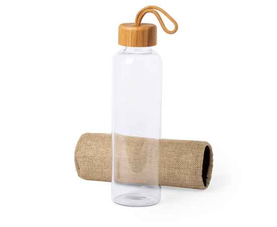 Бутылка для воды KASFOL, стекло, бамбук, 500 мл, Цвет: бежевый, изображение 2