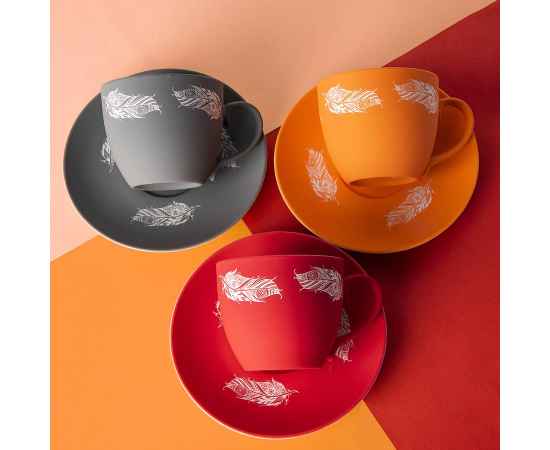 Чайная пара TENDER, 250 мл, красный, фарфор, прорезиненное покрытие, Цвет: красный, изображение 2