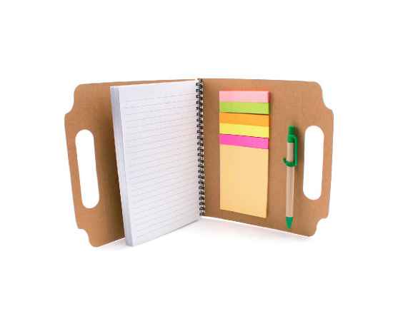 Блокнот MAKRON A5 на пружине с шариковой ручкой, рециклированный картон, бежевый, Цвет: бежевый, изображение 2