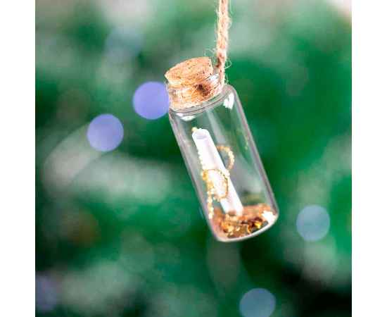 Бутылочка для пожеланий SHOILEN, 7,4х3см, стекло. пробковое дерево, бумага, Цвет: прозрачный, изображение 5