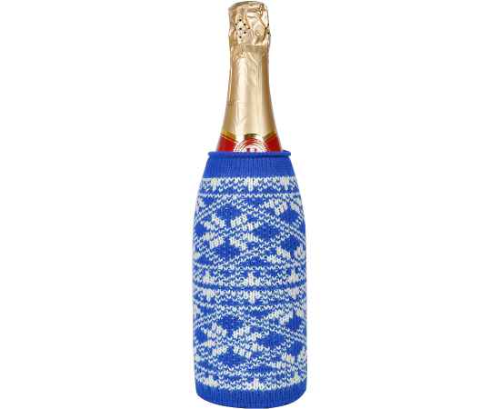 Чехол  вязаный  на бутылку/термос 'Зимний орнамент',  синий, акрил,  шеврон, изображение 2