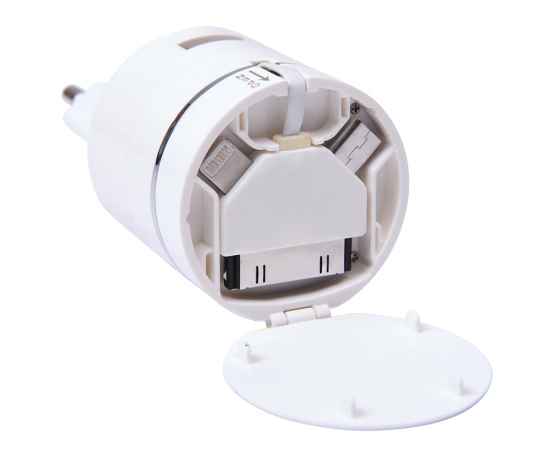 Сетевое зарядное устройство c USB выходом и универсальным кабелем 3-в-1, Цвет: белый, изображение 2