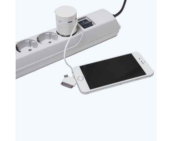 Сетевое зарядное устройство c USB выходом и универсальным кабелем 3-в-1, Цвет: белый, изображение 3