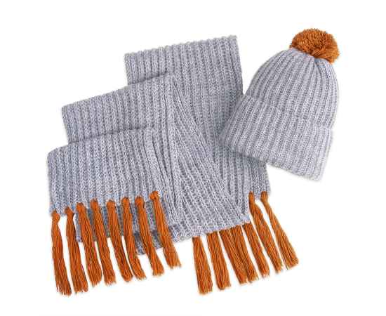 Вязаный комплект шарф и шапка GoSnow, меланж c фурнитурой, оранжевый, 70% акрил,30% шерсть, Цвет: оранжевый, изображение 2