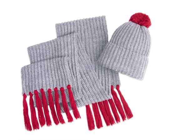 Вязаный комплект шарф и шапка GoSnow, меланж c фурнитурой, красный, 70% акрил,30% шерсть, Цвет: красный, изображение 2